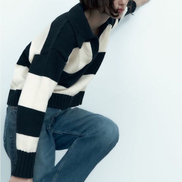 Zara Knit Polo Striped Sweater New - Picture 9 of 10